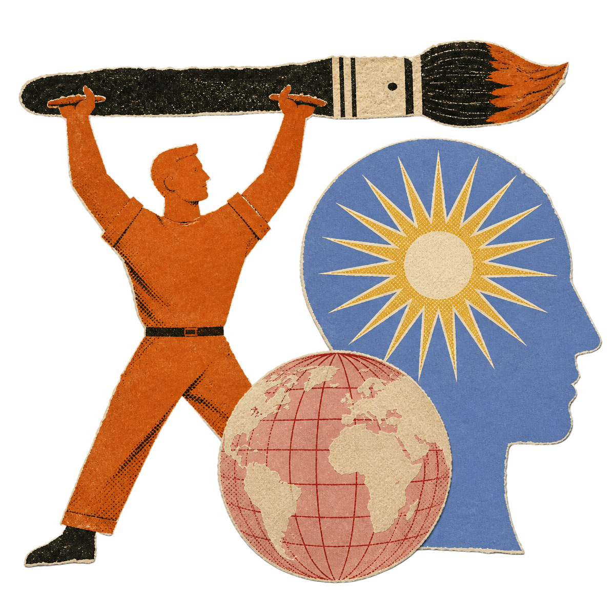 Illustrated figure lifting a barbell made from two lightbulbs